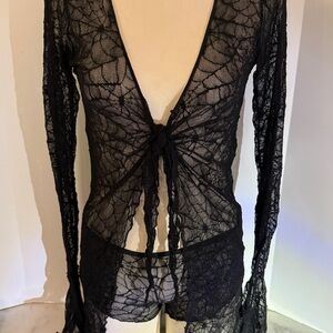 Leg Avenue Gothic Spider Web Black Lace Tie-Front Set